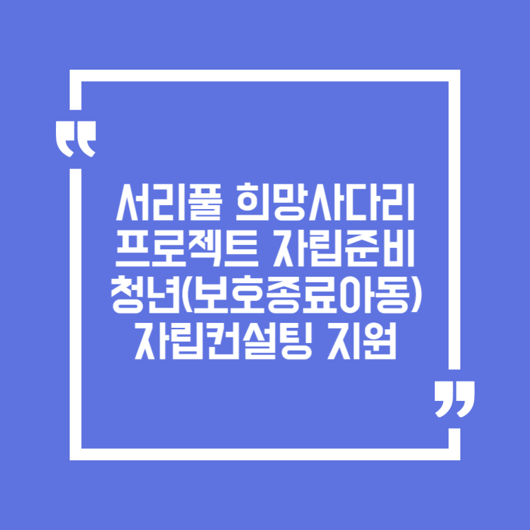 서리풀 희망사다리 프로젝트 자립준비청년(보호종료아동) 자립컨설팅 지원